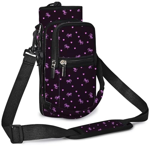 icolor Water Bottle Carrier Bag Holder,Adjustable Padded Shoulder Strap Sling Hiking Pack,Insulated Neoprene Wide Mouth Bottle Pouch Sleeve (Black and Purple, 25oz(About750ml))