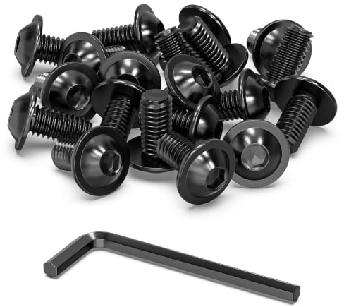 20 Pcs M6 x 12mm Flanged Button Head Screws Socket Bolts | Stainless Steel 304, Allen Socket Drive, Black Finish with Hex Spanner