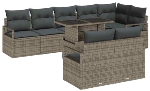vidaXL Gartensofa-Set 9 STK. 8-Sitzanzahl Grau Poly-Rattan