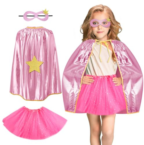 AUYAO Cape Fünfzackiger Stern Costume 3Pcs Doppelseitiges Umhang (A-Rosa)