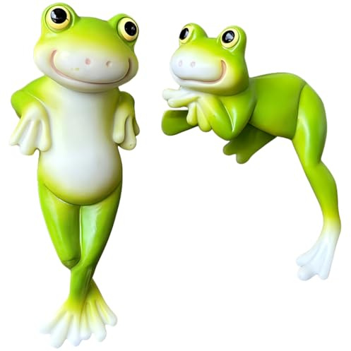 MPQDFG 2 Stück Blumentopf Hänger Frösche Deko Figuren, Frösche Tiere Harz Statue Gartendeko, Balkon Deko Garten Frosch Topfdekorationen, Harz Ornamente Frühling Sommer Ganzjährig für Blumentopf
