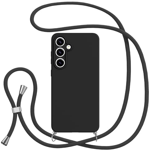 Jrkvniv Coque avec Cordon pour Samsung Galaxy A16 5G,Protection Antichoc Collier Lanière,Étui Housse Portable Lanyard Case pour 6.7 Givrée Anti-Traces de Doigts,Noir