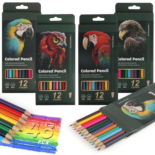 MOTIBACK Buntstifte Kinder Set 48 Stück (4 x 12 Farben) - Bruchsichere Holzstifte mit weicher Mine, Satte Farben Malstifte für Schule & Malbuch
