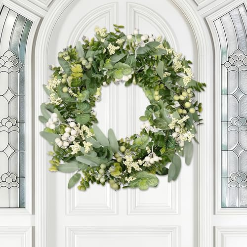 Eukalyptus Türkranz Ostern Frühling 46 cm,Wetterfester Kranz für Haustür,Fenster,Wand oder Tisch,für Frühlingskranz Außen
