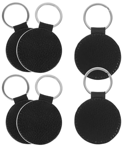 POPETPOP Pu Leder Schlüsselanhänger Rohlinge 6 Stück Doppelseitig Rund mit Litschi Struktur Sublimationsdruck Selbstgemacht Langlebig für Foto Schlüsselanhänger und Personalisierte