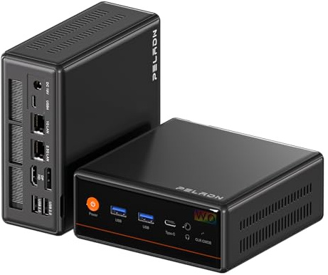 PELADN Mini PC Gaming, Ryzen 5 7640HS (Upgraded 6600H/6800H, up to 5.0GHz), 16GB DDR5 1TB SSD, Dual LAN, Quad Display, Mini Desktop Computer, WiFi6/BT5.2/USB4/USB3.2/DP/HD, for Home, Office & Gaming