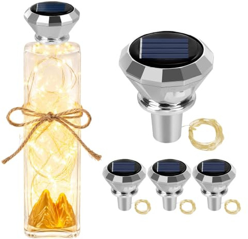 Foreverup 4 Stück Flaschenlicht Solar, Solar Flaschen Licht, 2M 20LED Flaschenlichterkette Korken, Weinflasche Lichtkette für DIY, Party, Garten, Hochzeit, Außen Innen Deko(Warmweiß)