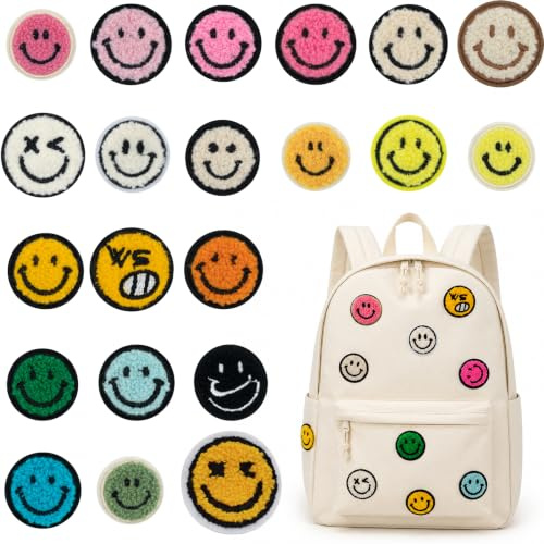 21 Stück Smiley Flicken zum Aufbügeln, Bügelflicken Patches zum Aufnähen | Lustige Bügelflicken für Textilien, Weicher Plüsch mit Stickerei, Waschbar, für DIY, Kleidung, Rucksäcke, Hüte & Reparaturen