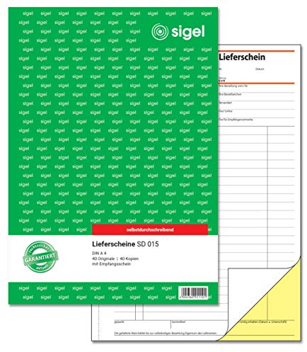 SIGEL SD015 Lieferscheine A4, 2x40 Blatt, selbstdurchschreibend, 1 Stück, aus nachhaltigem Papier