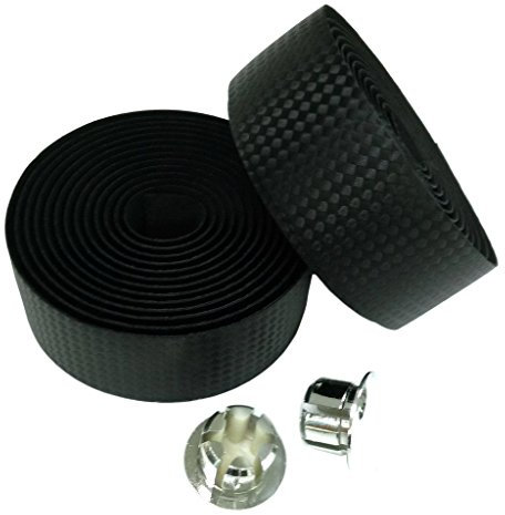 Fahrradlenker-Band aus PU-Leder, Karbonfaser-Design mit Stopfen, 1 Paar, Schwarz