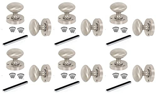 Door Handles Haven Heritage - Polished Satin Chrome Door Knob Set, Round Internal, Mortice Door Knobs, Elegant Mortice Knobs for Interior Doors, 6 Pack