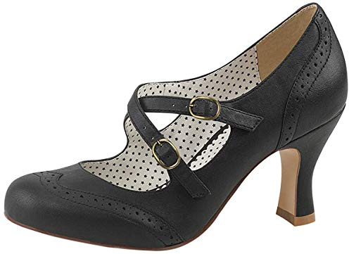 Pinup Couture FLAPPER-35 FLAP35/BPU, Pumps, Schwarz (Blk Faux Leather BPU), 42 EU (9 UK)
