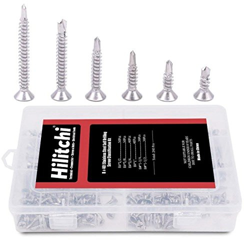 Hilitchi 410 Edelstahl Flach Head Phillips selbst Bohren Schrauben Blech Tek Schrauben Sortiment Kit, Modified Truss Head selbst Driller – Größe: # 8 x 1/5,1 cm ~ # 8 x 1–1/5,1 cm (240 Stück)
