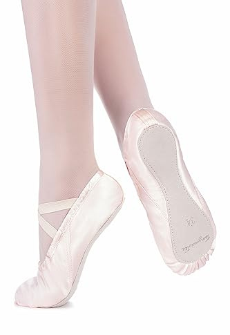 tanzmuster Ballettschuhe Mädchen - Nicky - Satin - ganze Ledersohle - Ballettschläppchen für Kinder - rosa, Größe:32