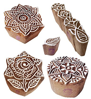 Populaire Designs Rose et Fleur Bois Bloc Tampons (Set de 5)