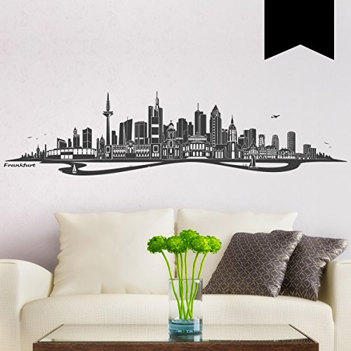 WANDKINGS Wandtattoo - Skyline Frankfurt (mit Fluss) - 140 x 34 cm - Schwarz - Wähle aus 6 Größen & 35 Farben