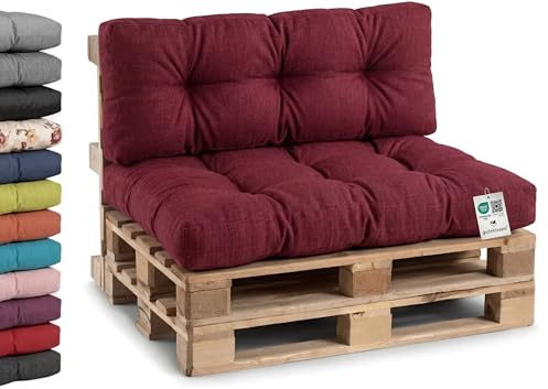 Gutekissen® Palettenkissen, Gartensofakissen, Gesteppte Kissen gefüllt mit granuliertem Poulirette-Schaum, viele Farben und Größen PPI (Sitzkissen 120x60, gesteppt Bordeauxrot)
