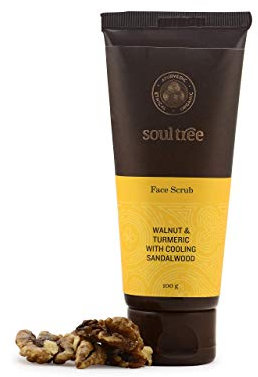 SOULTREE Walnut and Turmeric Face Scrub with Cooling Sandalwood (100 Gram)