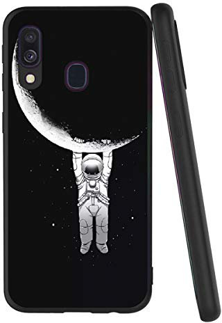 Yoedge Coque pour Samsung Galaxy A40, Etui en Silicone avec Noir Motif Design Antichoc Housse de Protection Flim TPU Gel 360 Case Cover Coque pour Telephone Samsung Galaxy A40 5,9 Pouces, Lune