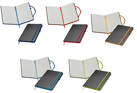 5x Notizbuch / DIN A5 / 160 S. / liniert / PU Hardcover / 5 Farben