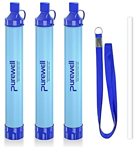 Purewell Outdoor Water Filter Personal Water Filtration Straw Emergency Survival Gear Water Purifier for Camping Hiking Climbing Backpacking