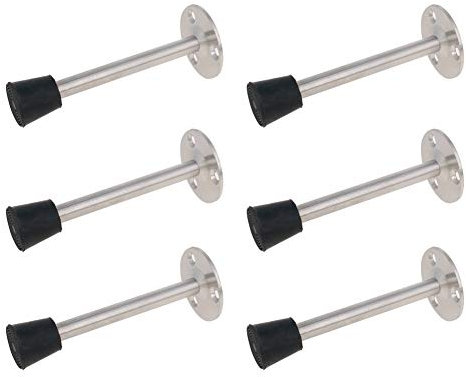 MroMax 6pcs Door Stop 120mm Wall Mount Stainless Steel Door Stop Stopper Bumper Rubber Buffer Protect Doors and Walls