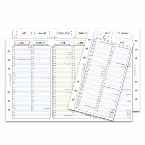 SinnWunder® 2025 Jahresübersicht – Stabile Kalendereinlage zum Ausklappen - Jahreskalender - Leporello - 6-fach Ringbuch-Lochung