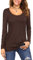 Florboom Women Plain Tshirt Long Sleeve T Shirt Casual Scoop Neck Cotton Top Coffee 12 14