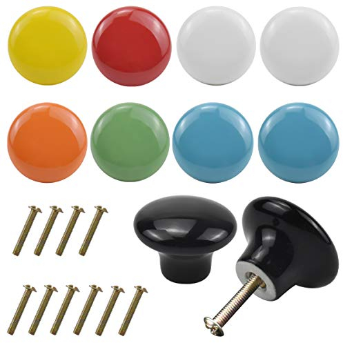 Jinlaili 10 Stück Bunte Schrankknöpfe, 32MM Schranktürknöpfe, Schubladengriffe, Keramik Knauf für Schrank, Schublade Küche, Schubladen Ziehgriffe, Kommode Möbelknöpfe für Kinder Schalfzimmer