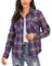 Enjoyoself Chemisier Carreaux Femme 100% Coton Chemise Bucheron Western Décontractée Classique Retro Ecossaise Coton Flanelle Blouse Gilet T Shirt Casual Vintage,Violet,L