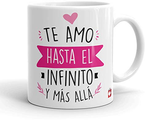 Kembilove Taza Desayuno para Parejas – Tazas Originales con Mensaje Te amo hasta el infinito y más allá color rosa – Taza de Café y Té para Madres – Tazas de Regalo para el día de San Valentín