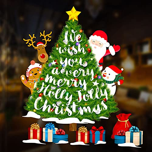 Komuao Weihnachten Fenstersticker, Weihnachtsbaum Geschenke Fensteraufkleber Weinachts Fensterbilder für Weihnachts-Fenster Dekoration, Türen,Schaufenster, Vitrinen, Glasfronten (A)