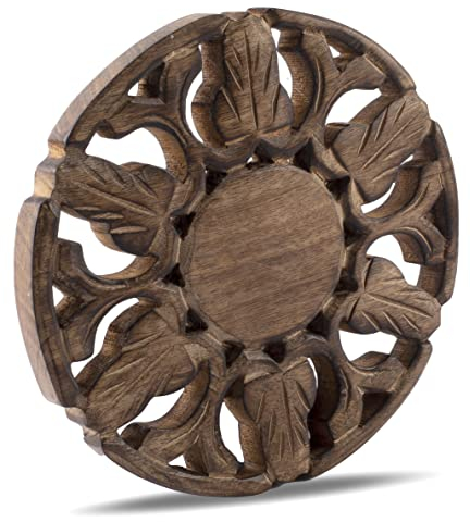 Handgemachte Holzunterricht für heiße Gerichte Platten & Töpfe Halter Heißkissen für Küche & Esstisch Dekor Kochgeschirr Hitzebeständiger rustikale dekorative Schnitzerei Tischtisch (Antique Finish)