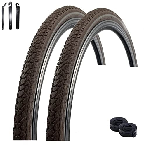 2 x Rexway Fahrradreifen 28 Shopper Pannenschutz Reflex Braun Fahrradmantel 37-622 (28 x 1 5/8 x 1 3/8) + 2 passende Schläuche AV inkl. Reifenheber