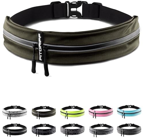 Fitgriff® Laufgürtel für Handy - Lauftasche Jogging, Hüfttasche, Sportgürtel, Running Belt zum Joggen, Laufen, Sport, Fitness - passend für alle Smartphones (Army Green, 62-90cm Bauchumfang)