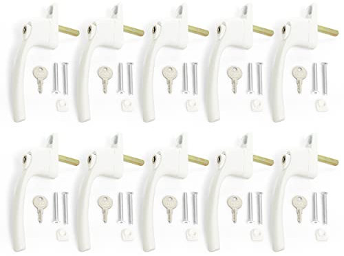 UPVC Window Handle in White, 10 Pieces, Locking Universal Inline Espag Double Glazing Window Handles, 40mm Spindle, Window Handles for UPVC Windows (HB117SWH)
