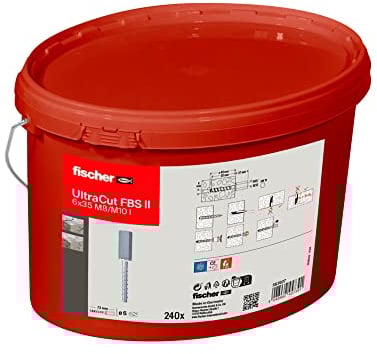 fischer UltraCut FBS II 6 x 35 M8/M10 mit Innengewindeanschluss, praktischer Eimer mit 240 leistungsstarken Betonschrauben, zur Befestigung in den Bereichen Sanitär, Heizung & Klima, gvz