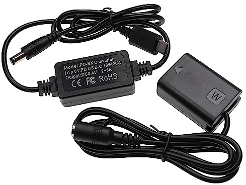 vhbw USB Charger compatible with Sony Cybershot DSC-RX10 III, DSC-RX10 IV Camera DSLR + DC Coupler (Replacement for Sony), 2m