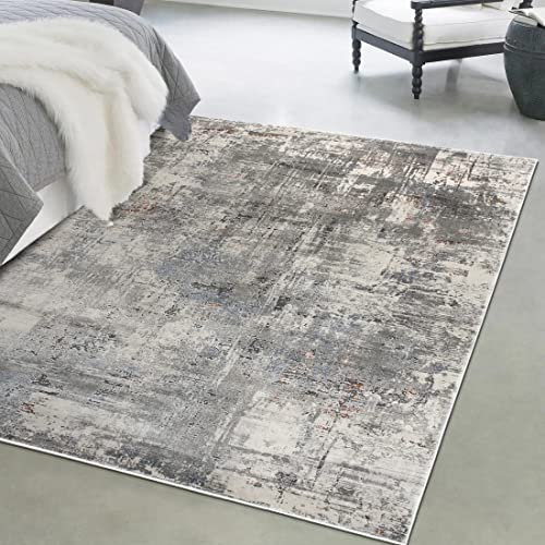 Mazovia Modern Teppich - Vintage Abstract Muster - Weich Teppich für Wohnzimmer, Schlafzimmer, Esszimmer - ÖKO-TEX Wohnzimmerteppich Shrink Polyester – Kurzflorteppich Grau Beige 140 x 200 cm