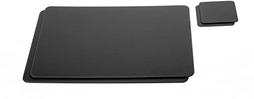 Nikalaz Platzsets und Untersetzer (2er Set) aus recyceltem Leder, 2 Platzdeckchen 45.7 x 33.02 cm und 2 Untersetzer 10 x 10 cm (Schwarz)