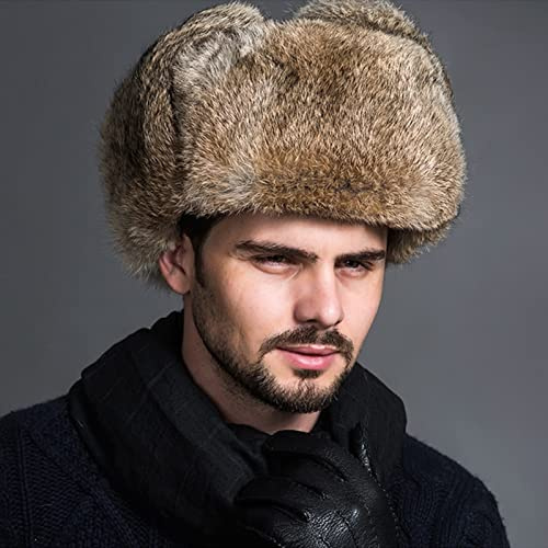 DEPAJA Russische Mütze Russische Ushanka Leder Herren Damen Kunstpelz Ski Bomber Fliegermütze Winter Warme Unisex Thermomütze Trappermützen