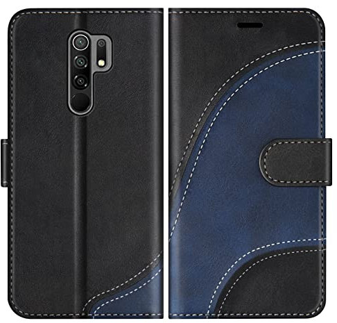 BoxTii Cover per Xiaomi Redmi 9, Custodia in PU Pelle Portafoglio per Xiaomi Redmi 9, Magnetica Cover a Libro con Slot per Schede, Nero