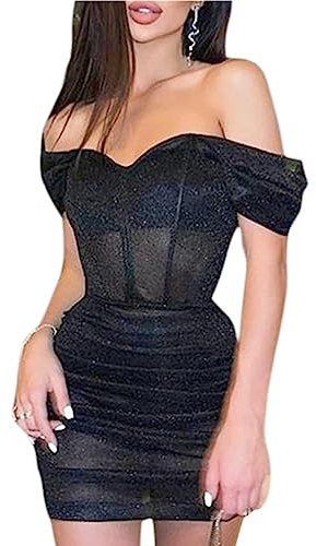 Abito Corto Donna Con Paillettes - Vestito Aderente Sexy Senza Maniche, Elegante Bodycon Senza Spalline, Corsetto Mini Abito da Sera Casual per Discoteca (Nero, M)