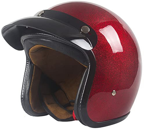 Vintage Open Face Motorradhelm, Retro 3/4 Half Shell Jet Vespa Helm, DOT/ECE Genehmigt Erwachsene Männer Frauen Straße Shiny Moped Roller Motorrad Sommer Helm,Rot,XL