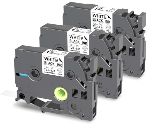 PUTY Tze-231 Compatible with Brother Label Printer Tape 12mm 0.47 | Laminated Black on White Compatible with Brother Label Tape Compatible with Brother P Touch H100R H101C H110, 3-Pack
