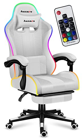 huzaro Force 4.7 Chaise de Gaming Éclairage LED RGB | Ergonomique | Charge Max 140 kg | Double Inclinaison | Accoudoirs | Coussin Lombaire | Repose-Pieds | Maille RVB | Couleur Blanche