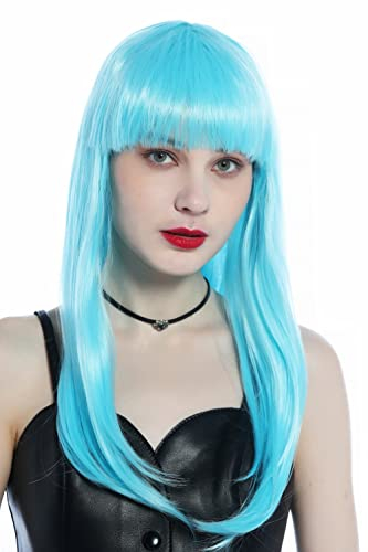 WIG ME UP - CW-053-T4516 Perücke Damen Karneval Halloween lang glatt Pony Hellblau Blau Disco