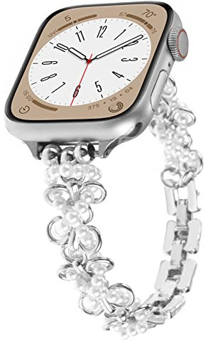 Pearl Beaded Bracelet Band Compatible with Apple Watch 38mm 40mm 41mm 42mm 44mm 45mm for Women,Fashion Handmade Bracelet Elegant Wristband Cute Jewelry Strap for iWatch Series SE 9 8 7 6 5 4 3 2 1
