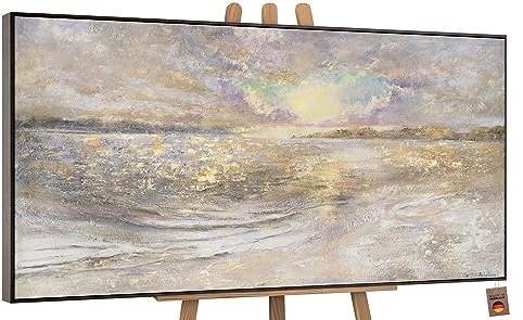 YS-Art Abstrakt Acryl Gemälde auf Leinwand handgemalt Meer Dämmerung Wandbilder Wohnzimmer Moderne kraftvolle Natur Wohndekor Bilder echte Kunst mit Rahmen 200x100 cm