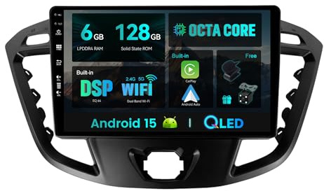 SXAUTO Android 15-6G+128G - IPS Autoradio für Ford Tourneo Transit Custom (2013-2021) - Eingebaut Carplay/Android Auto/DSP - LED Kamera + MIC - DAB Lenkradsteuerung Fast-Boot 360-CAM - 2 Din 9 Zoll